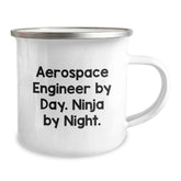 Aerospace Engineer Gifts Funny Unique Camping Mug for Men Friends Coworkers Family, 'Aerospace Engineer By Day. Ninja By Night.' - 12 oz Stainless Steel with Enamel Finish - Image 2